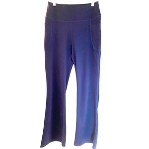 Women's Navy Blue yoga Pants wide waistband side front pockets flair leg large